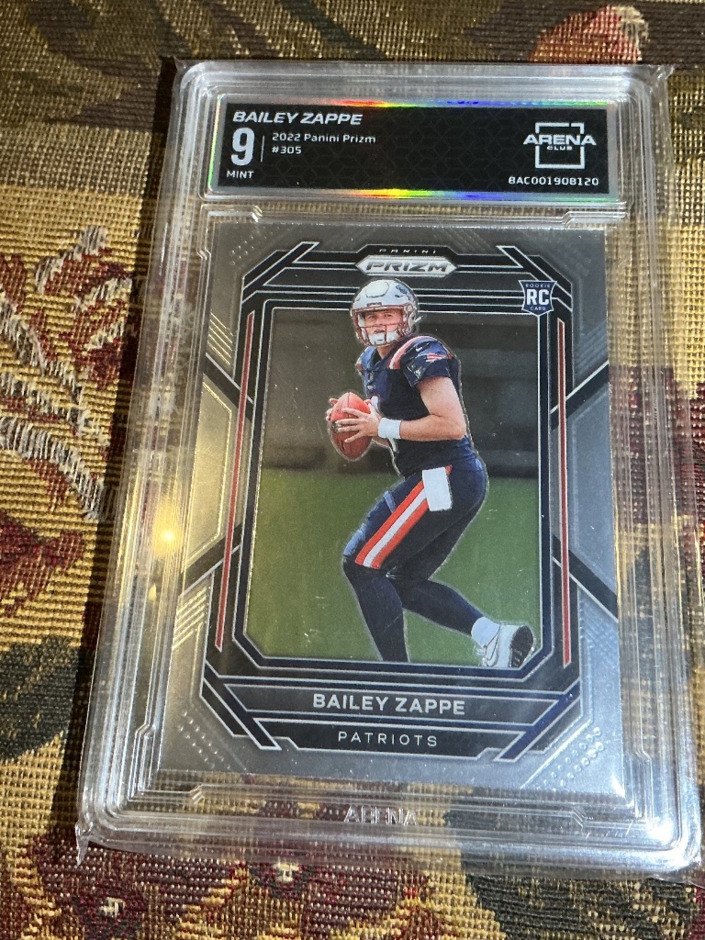2022 Panini Prizm Bailey Zappe RC Rookie #305 Patriots Graded NFL Card Arena 9